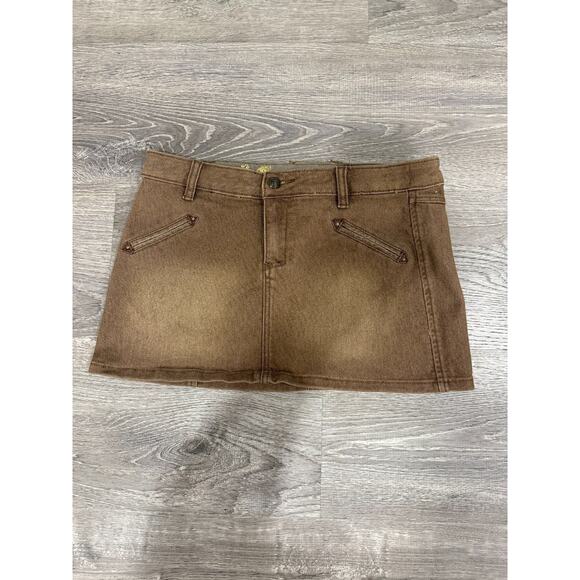 VTG Y2K PARIS HILTON MINI SKIRT SMALL Brown Denim - Picture 1 of 6